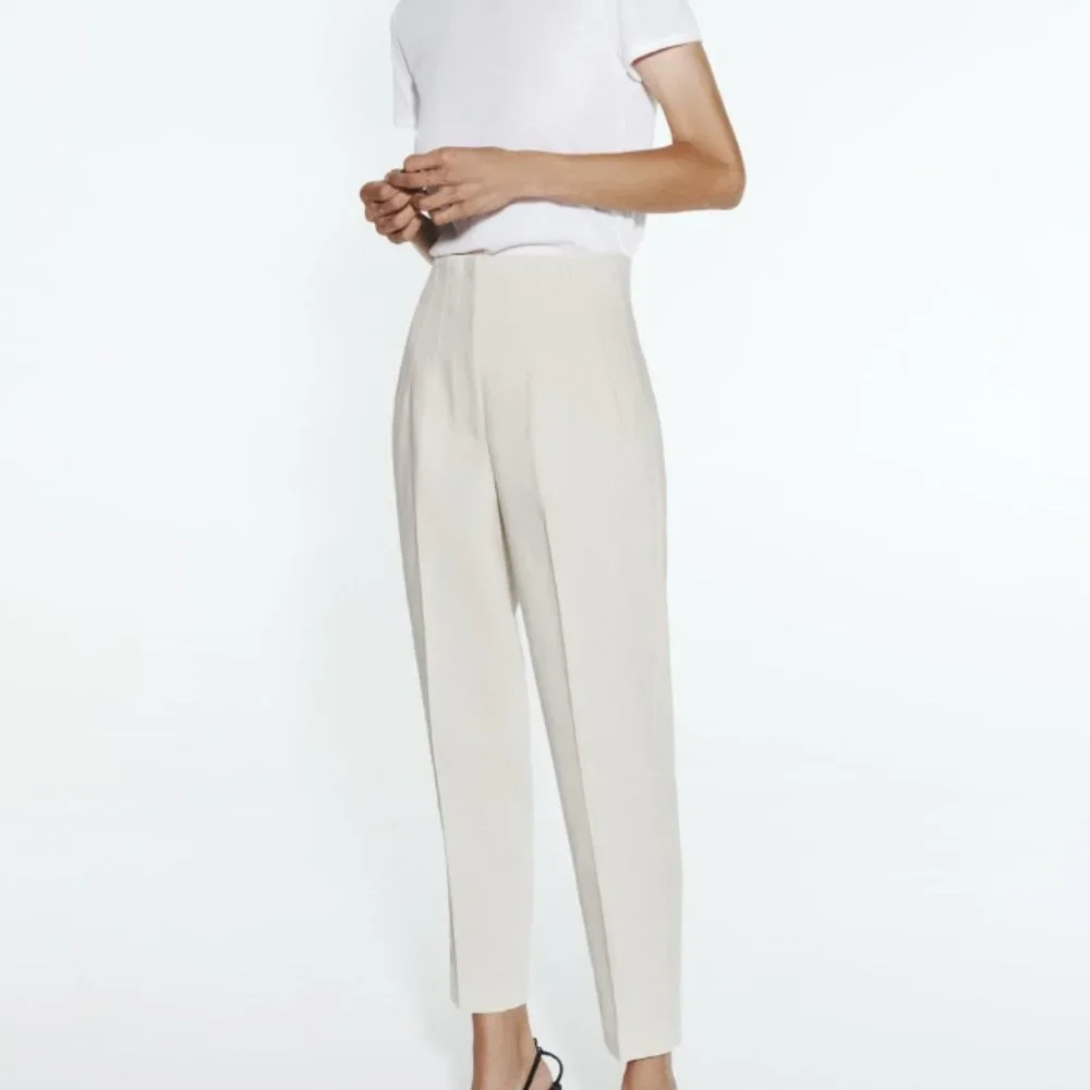 Zara High Rise Cream Trousers - Picture 2 of 7
